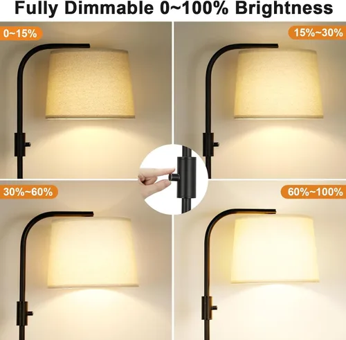 Vista 4 de Ambimall Lámpara de pie totalmente regulable - Lámparas de pie de 9W con bombilla LED incluida, lámparas de pie para sala de estar con cabezal