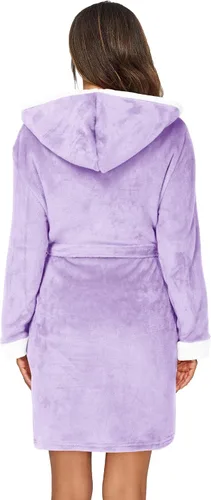 Vista 4 de HOTOUCH Bata de baño con capucha para mujer, bata de felpa súper suave, bata de baño de terciopelo