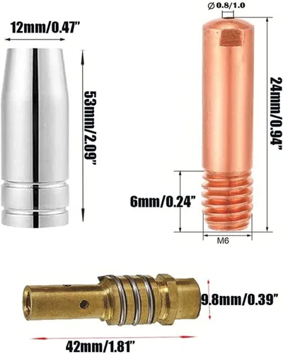 Vista 3 de FORTON Mig Kit de repuesto de accesorios para pistola de soldadura, 10 puntas de soldadura de 0.030 pulgadas + 2 boquillas de gas + 2 difusores