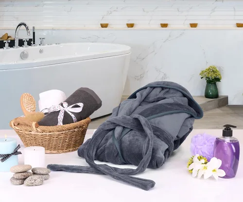 Vista 7 de NY Threads Bata de baño con capucha para hombre, de felpa de lujo, con capucha, bata de baño de spa para hombre