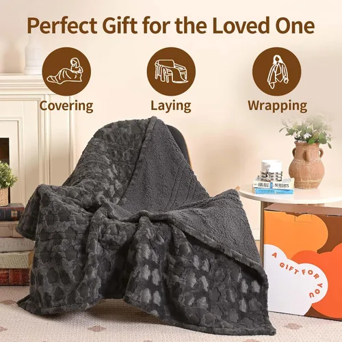 Vista 6 de Bearhug - Manta eléctrica de 50 x 60 pulgadas, manta eléctrica con motivos florales grises de pelo sintético y sherpa cálido, temporizador