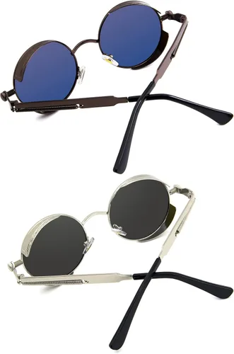 Vista 3 de RONSOU - Lentes de sol polarizados estilo steampunk redondas y vintage, con protección UV400, con marco