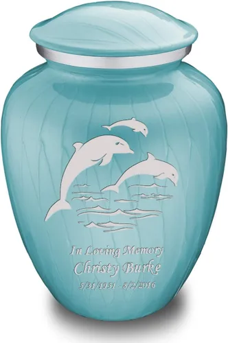 Vista 13 de Geturns Embrace - Urnas de cremación personalizadas de delfines para cenizas humanas, urna funeraria grande de color rojo brillante para mujeres