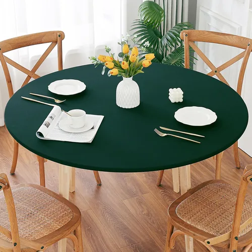 Vista 17 de Mantel redondo de elastano, suave y agradable a la piel, sin pelusas, funda de mesa de tela transpirable con banda elástica para comedor, reunión