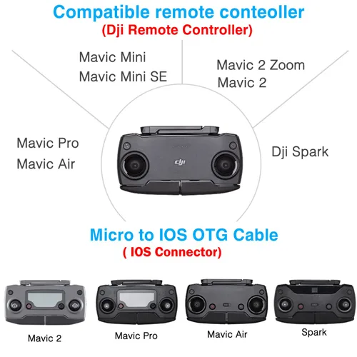 Vista 4 de DJI - Cable de control remoto USB micro a iOS de 1 pie de 90 grados para Mavic Mini, Mini SE, Pro, Spark, Air, datos de teléfono/tableta, accesorios
