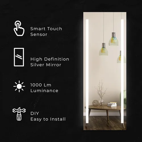 Vista 3 de Espejo LED de longitud completa de 19 x 59 pulgadas para baño con 3 modos de color, atenuador táctil, tocador iluminado de pie o montaje en pared
