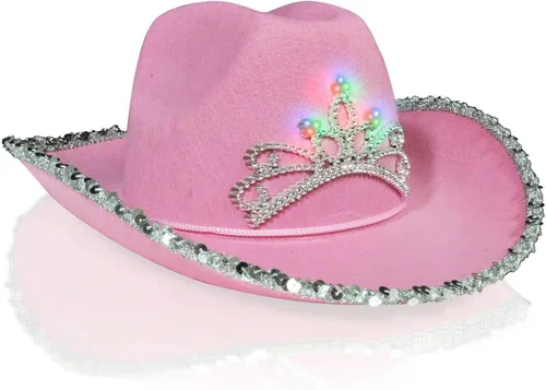 Vista 3 de FLASHINGBLINKYLIGHTS Sombrero de vaquera rosa occidental con luz