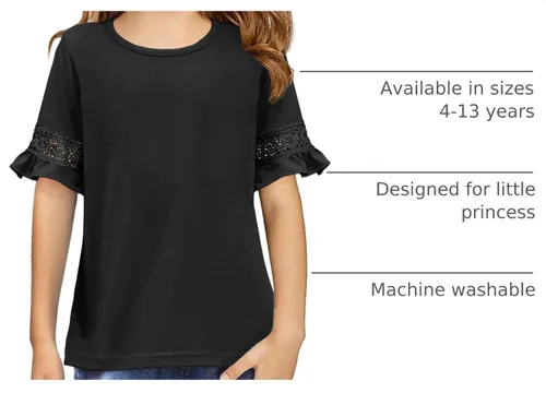 Vista 4 de Arshiner Camiseta para niñas, túnica casual de encaje, manga corta, holgada, suave