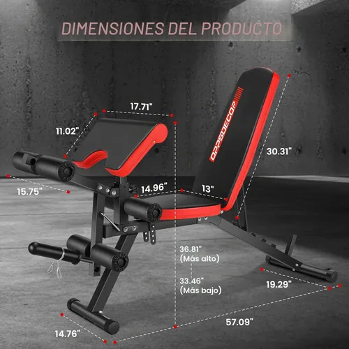Vista 7 de OPPSDECOR Adjustable Weight Bench with Leg Extension and Leg Curl, Workout Bench Press Preacher Curl Bench with Wheels, 800 LBS Flat/Incline/Decline