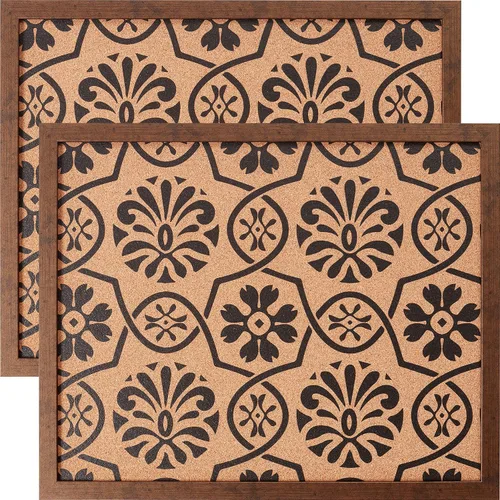 Vista 7 de Craig Frames Tablón de anuncios decorativo de corcho, 18.5 x 23 pulgadas, marco negro con patrón de flor de lis, juego de 2