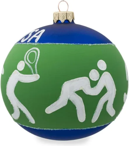 Vista 5 de Tenis, Gimnasia, Voleibol Bola de Vidrio Adorno de Navidad 4 Pulgadas