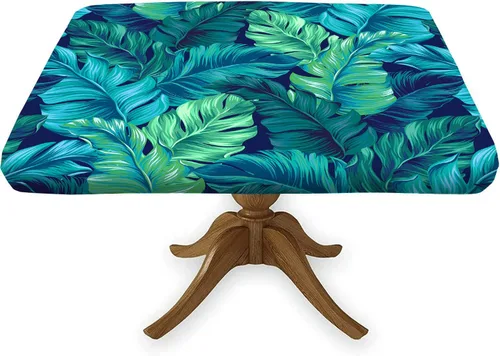 Vista 19 de Mantel cuadrado geométrico, ajustable, color turquesa, verde azulado degradado, con borde elástico, resistente a derrames y manchas, para mantel