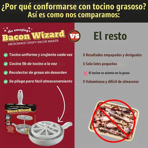 Vista 6 de Bacon Wizard - Cocina para microondas y tocino – Cocina hasta 1 libra de tiras a la vez – Crujiente y uniformemente cocinado en minutos – Bandeja