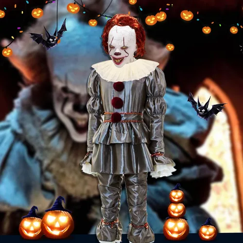 Vista 7 de Disfraz de payaso para adultos, disfraz de payaso para Halloween, disfraz de payaso aterrador para adolescentes, juego de rol para hombres y mujeres