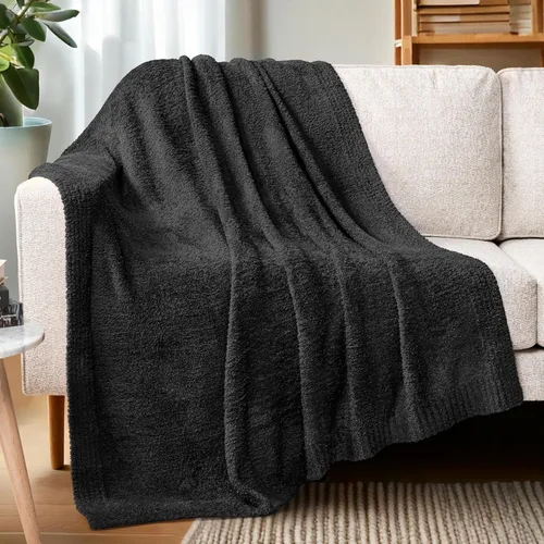 Vista 3 de PAVILIA Manta supersuave para sofá, manta mullida y acogedora de peso ligero en negro; manta de punto cálida y esponjosa para cama o sofá, 50x60