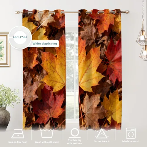 Vista 465 de Shrahala Orange Autumn Autumn Blackout Curtain Tiers, Fall Kitchen Valance Light Blocking Tier Drapes with Rod Pocket, 2 Pack 26 X 24 in