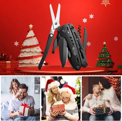 Vista 4 de RoverTac, navaja multiuso de bolsillo, cuchillo táctico para campamento y supervivencia, regalos para hombres, papá, esposo, multiherramienta de 18