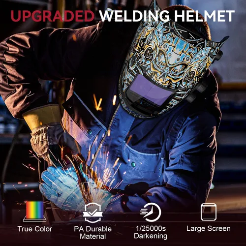 Vista 4 de ARCCAPTAIN - Casco de soldadura, pantalla grande de 3.94 x 3.66 pulgadas a color real, oscurecimiento automático, solar, 4 sensores de arco, rango