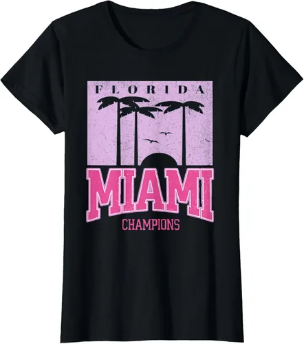 Vista 32 de MIAMI Beach Sunset Camiseta Florida Miami Palm Trees Camiseta Camiseta, Negro