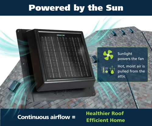 Vista 5 de Ventilador solar de ventilación 4SEASONS para ático – 400 CFM de flujo de aire, hasta 500 pies cuadrados, panel solar de 12 W, certificado CSA A93