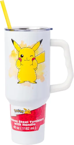 Vista 18 de Silver Buffalo Adventure Time With BMO - Vaso de acero inoxidable de doble pared con asa y pajilla, cabe en portavasos estándar, 40 onzas