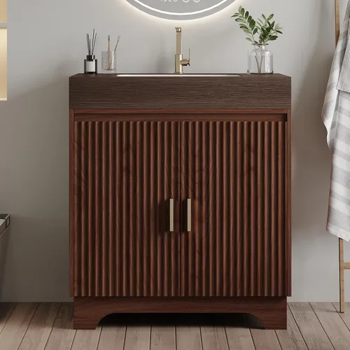 Vista 32 de Henf 28 Inch Bathroom Vanity with Ceramic Integrated Sink, Blue Bathroom Storage Cabinet with 2 Soft Close Doors,1 Tilt-Out Drawer,Reinforced Corner