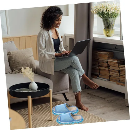 Vista 8 de Zapatillas de limpieza de pisos de microfibra, zapatos lavables para limpiar el polvo, zapatos de trapeador desmontables para limpieza de pisos