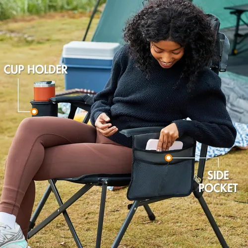 Vista 9 de Portal Silla de camping con soporte lumbar para adultos, plegable, portátil, respaldo alto, de gran tamaño, 400 libras