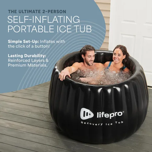 Vista 2 de Lifepro Bañera de hielo portátil para 2 personas para atletas XL - Tina de hielo autoinflable para adultos - Tina de hielo plegable para baño