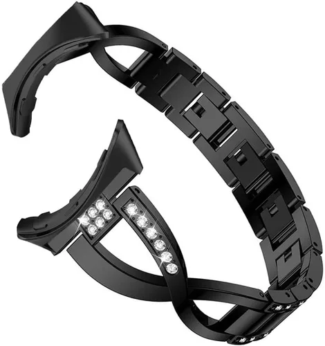 Vista 2 de Correa compatible con Google Pixel Watch – Cadena de repuesto de metal para mujer, pulsera de joyería brillante con diamantes de imitación para Negro