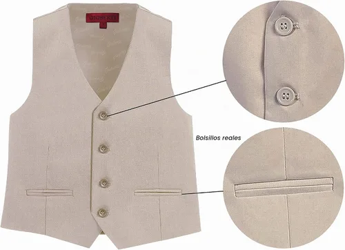 Vista 2 de Gioberti Chaleco de traje formal para niño de 4 botones Beige