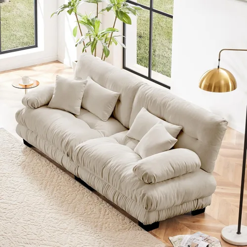 Vista 60 de Otomana beige para sofá modular modular, sofá individual, asiento otomano para sofá modular convertible, sofás de terciopelo para sala de estar