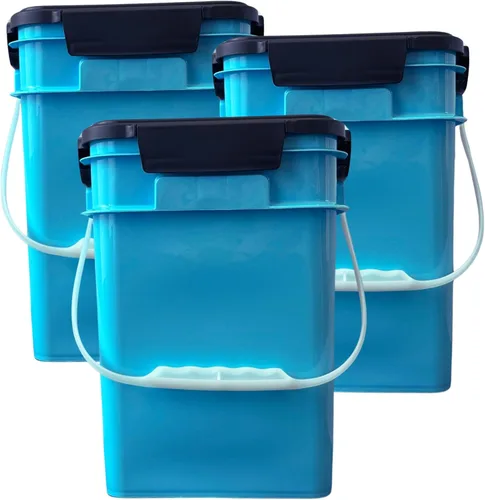 Vista 3 de House Naturals Cubo cuadrado de grado alimenticio de 4 galones con asas de plástico y tapa (paquete de 3) recipientes fabricados en Estados Unidos