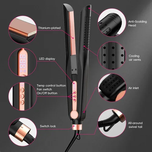Vista 2 de SKIMI Airflow Styler, plancha de pelo de titanio alisadora de cabello plana, rizador de pelo profesional con tomas de aire de enfriamiento