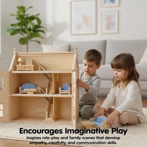 Vista 5 de PlanToys® Juego clásico de sala de estar para jugar en el mundo pequeño inspirado en Montessori Narración imaginativa, interacción social y juego
