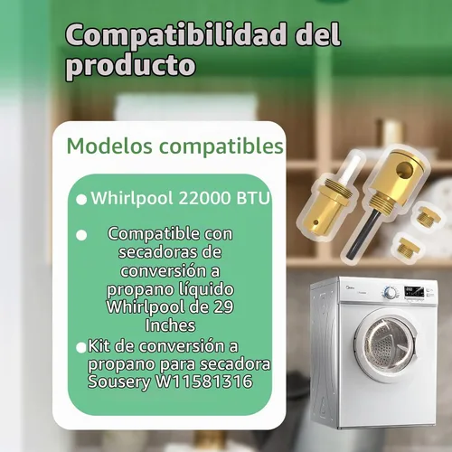Vista 5 de W11581316 Kit de conversión de propano para secadora de hidromasaje, armada, maytag, Kenmore OEM de conversión de propano líquido de 29 pulgadas