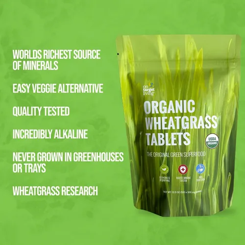 Vista 3 de On Target Living Tabletas de hierba de trigo - 500 tabletas USDA Organic