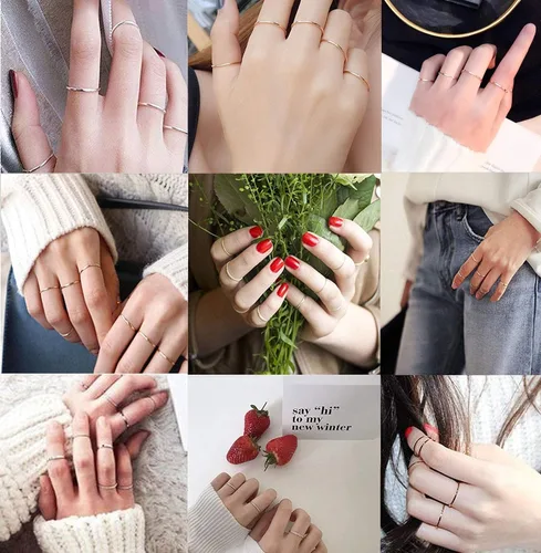 Vista 2 de FINREZIO 10PCS Women's 1MM Stainless Steel Plain Band Knuckle Stacking Rings Fashion Thin Midi Rings Comfort Fit Size 2-11