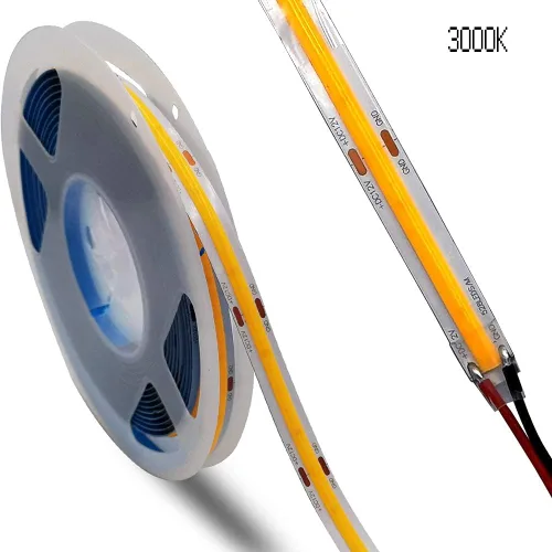 Vista 2 de Tira LED COB de 12 V CC de alta densidad flexible Ra90+ luces blancas cálidas 16.4 ft (luz cálida 3000 K, 320 LEDsm)
