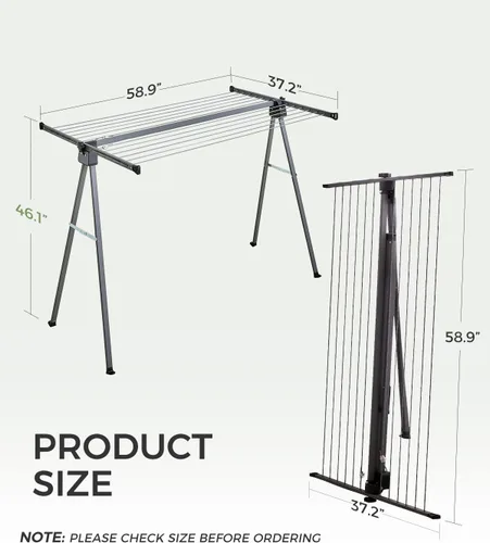 Vista 2 de JS - Estante de secado de ropa resistente con marco en A de 46 pies, estante plegable de acero inoxidable con tendedero de 52.5 ft, estante plegable