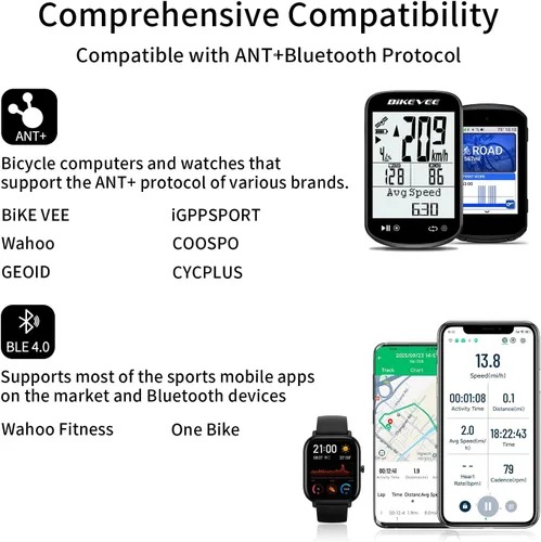 Vista 5 de Wireless Bike Computer GPS Bundle, Speedometer & Odometer, Cadence Sensor, Auto Backlight & Auto Stop, IPX7 Waterproof, 2.6" LCD Display