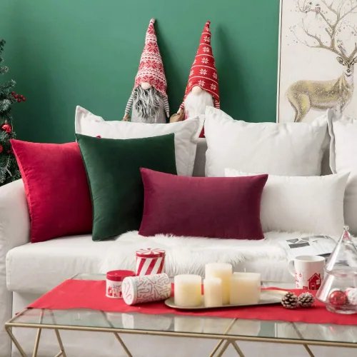 Vista 4 de MIULEE Funda de almohada de terciopelo suave, de lujo, decorativa, de Navidad, funda de cojín rectangular, decoración del hogar para sofá Verde