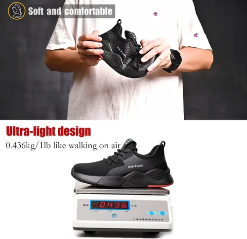 Vista 4 de ulogu Zapatos de punta de acero para hombres y mujeres, zapatos de techo ligeros e impermeables, zapatos deportivos de trabajo industrial