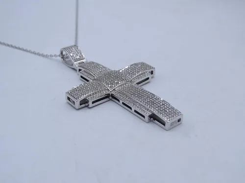 Vista 3 de Dazzlingrock Collection Colgante de cruz religiosa Hip Hop con diamante blanco redondo de 1.00 quilates (ctw) para hombre, plata de ley, Diamante