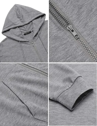 Vista 4 de COOFANDY Sudadera ligera con capucha y cremallera completa para hombre