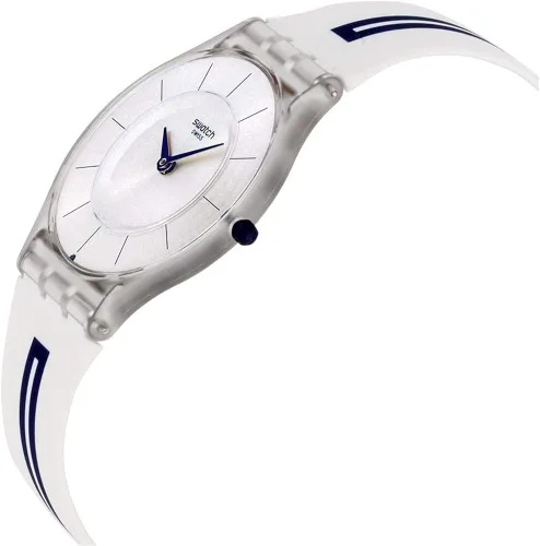 Vista 2 de Swatch piel movimiento de cuarzo esfera plateada reloj unisex SFE112