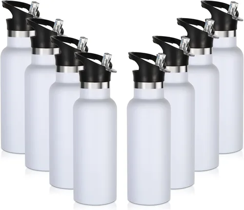Vista 30 de Volhoply Botella de agua aislada para niños de 17 onzas, botellas de agua de acero inoxidable con tapa con pajilla, botella de agua de metal al