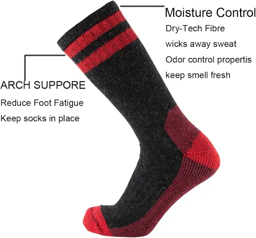 Vista 2 de CEREBRO Calcetines de lana merino para hombre calcetines acolchados a media pantorrilla que absorben la humedad calcetines de senderismo para hombre