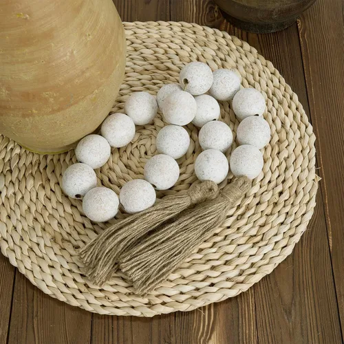 Vista 55 de OMISHE Guirnalda de cuentas de madera extra grande con cuentas de madera y borlas de 1.6 pulgadas de diámetro, cuentas decorativas rústicas de 41