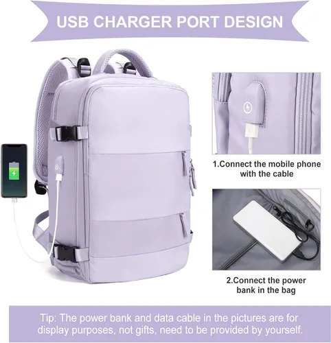 Vista 6 de coowoz Mochila de viaje grande para mujeres y hombres,Mochila de transporte,Mochila de senderismo impermeable para deportes al aire libre, Púrpura